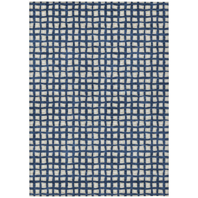 Tapis extérieur lavable à motif géométrique bleu marine et ivoire 10 pi x 14 pi