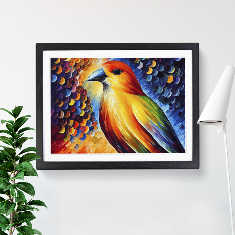 Bird Painting Abstract - Single Picture Frame Print, 46cm H x 64cm W x 2cm D, Black
