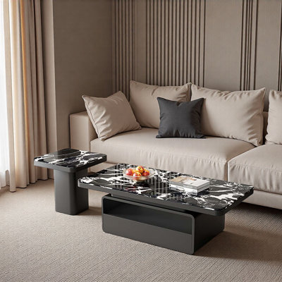 Modern Black Rockboard Coffee Table Set