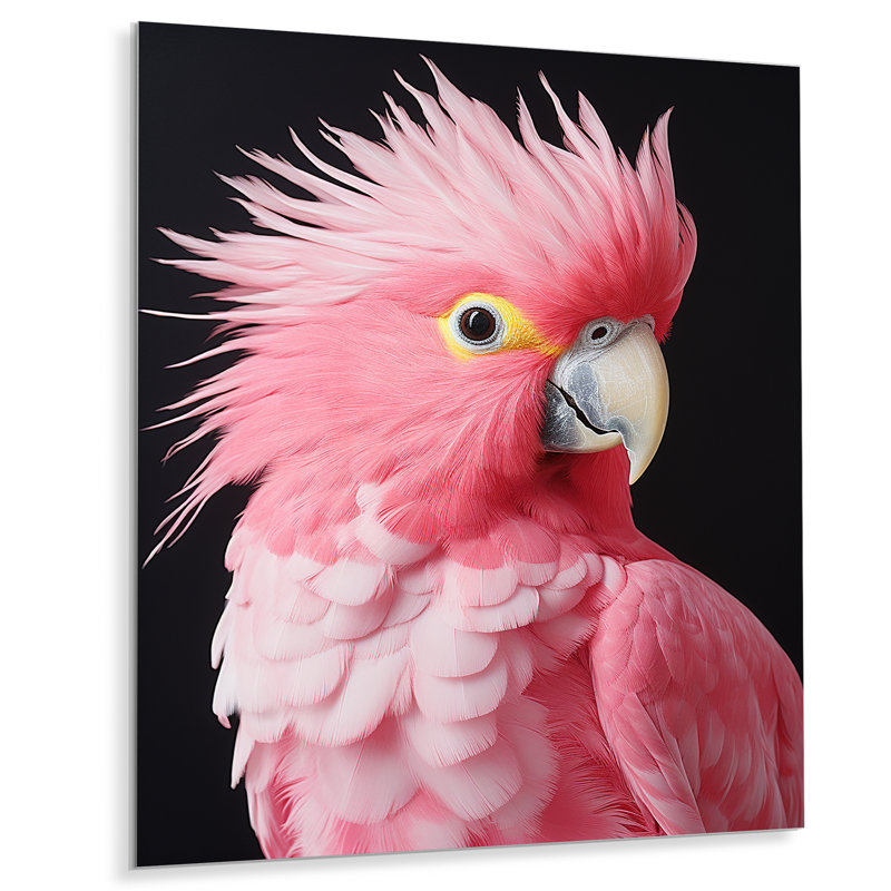 Perroquet rose au paradis I - art mural en métal, H 40 po x l 30 po x P 1,5 po