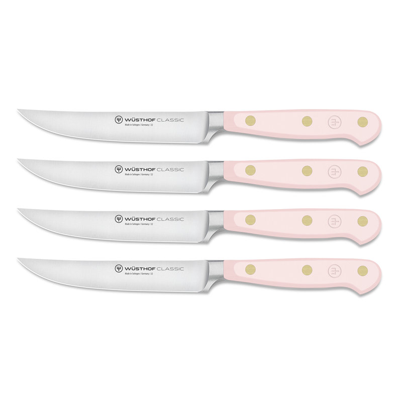 WÜSTHOF Classic Color Coral Peach 4 Piece Steak Knife Set, Pink Himalayan Salt
