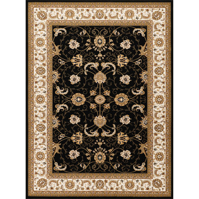 0,48 po Tapis noir et victorien à poils longs de 87 po x 63 po, fabriqué à la machine en polypropylène avec envers en jute, pour les zones à forte circulation 3 7 100% polypropylène orné de luxe traditionnel, -