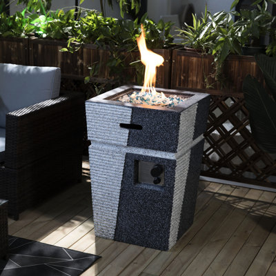 Foyer d'extérieur en béton au propane - profondeur de bol de 2,2 pouces, chaleur de 40 000 BTU, bleu, brûleur de patio avec des pierres de 20 po x 29,1 po, flamme réglable, bol, 66 lb