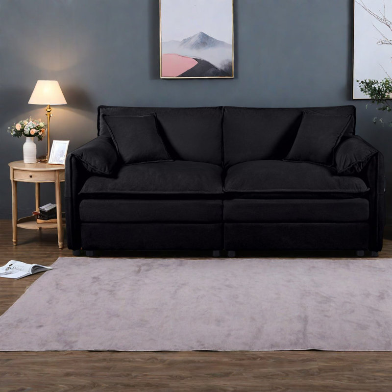 Spacious Chenille Sofa, Black Upholstered Modern Loveseat For Office And Home