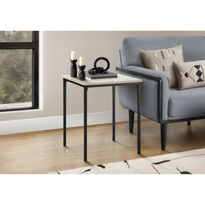 Table d'appoint carrée de 22 pouces aux caractéristiques contemporaines, stratifié en chêne délavé et métal noir, style additionnel au salon, pièce de décoration de chambre à coucher