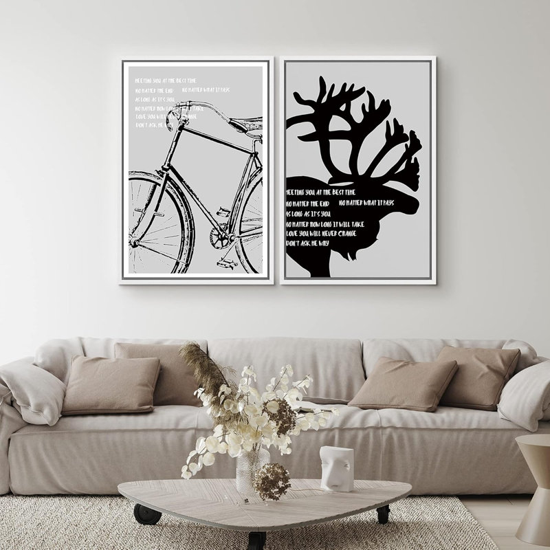 Graphisme Duo de bicyclettes et d'orignaux, bicyclettes, pop art expressif, gris, noir et blanc, H 36 po x l 24 po