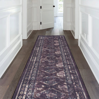 LOOM & LUXE 2'6''X10' Runner, Washable Rug, Low-Pile, Non-Slip, Non-Shedding, Foldable, Kid&Pet Friendly - Area Rugs For Living Room, Bedroom, Kitchen, Dining Room Rug (Burgundy/Black, 2'6''X10')