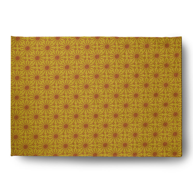 Tapis intérieur / extérieur en chenille tissé à la machine en jaune, Rectangle 5 pi x 7 pi