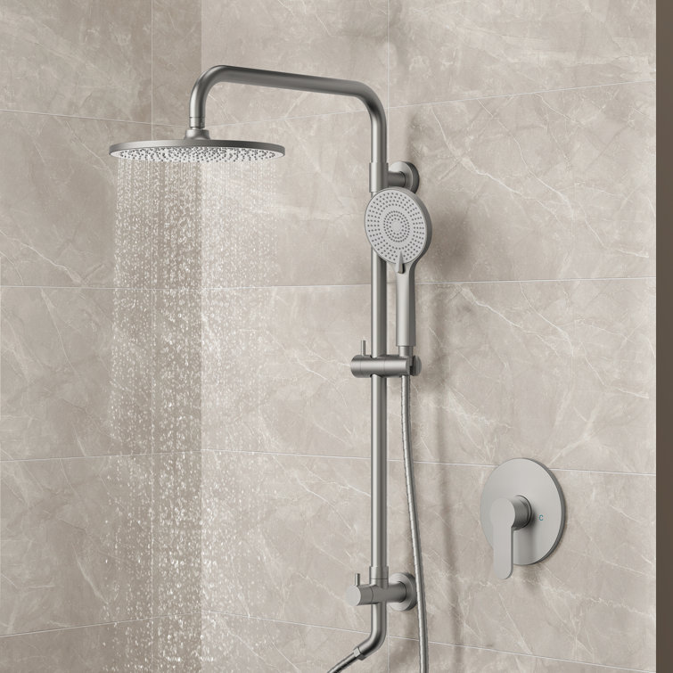 Wall Mount Pressure-Balanced Shower System,10"Rainfall Shower Head with Slider Bar Handheld Spray