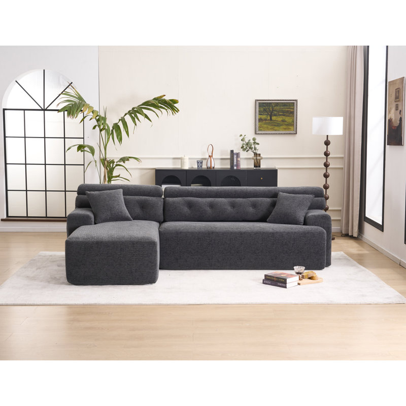 Canapé à compression modulaire en L Boneless, Gris foncé