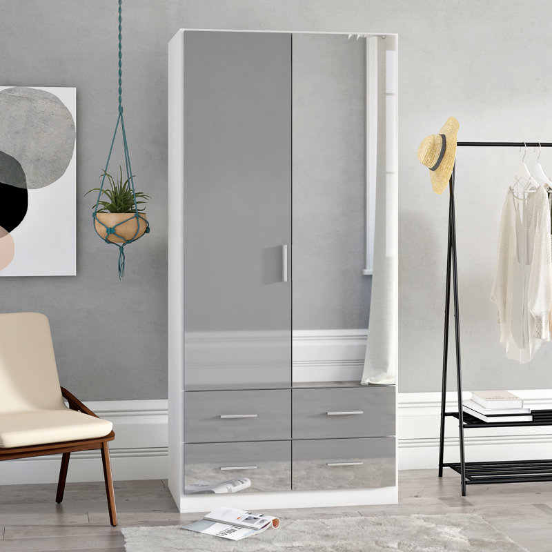 Stuttgart 2 Door Wardrobe, H197 x W91 x D54cm, Alpine White/Silk Grey