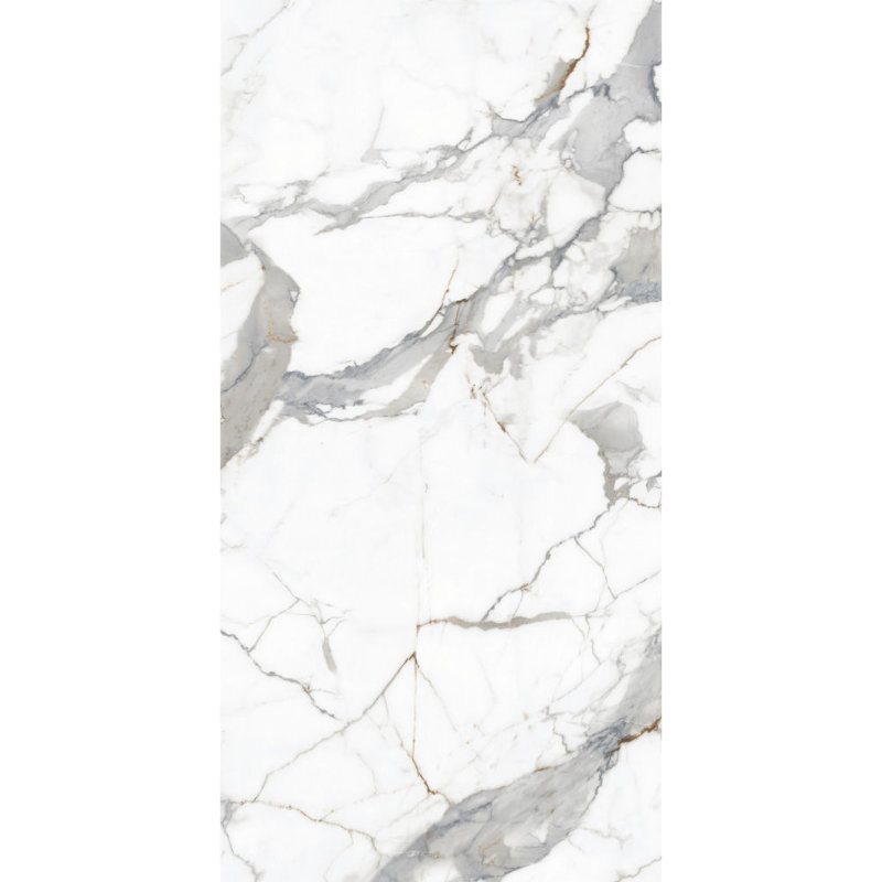 24" X 48" Porcelain Marble Look Glossy White Wall & Floor Tile Calacatta Carrara