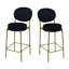 Ensemble de 2 tabourets de bar modernes en velours avec pieds en métal dorés et tabourets de comptoir ronds pour îlot de cuisine, bar personnel (noir)-1060564331