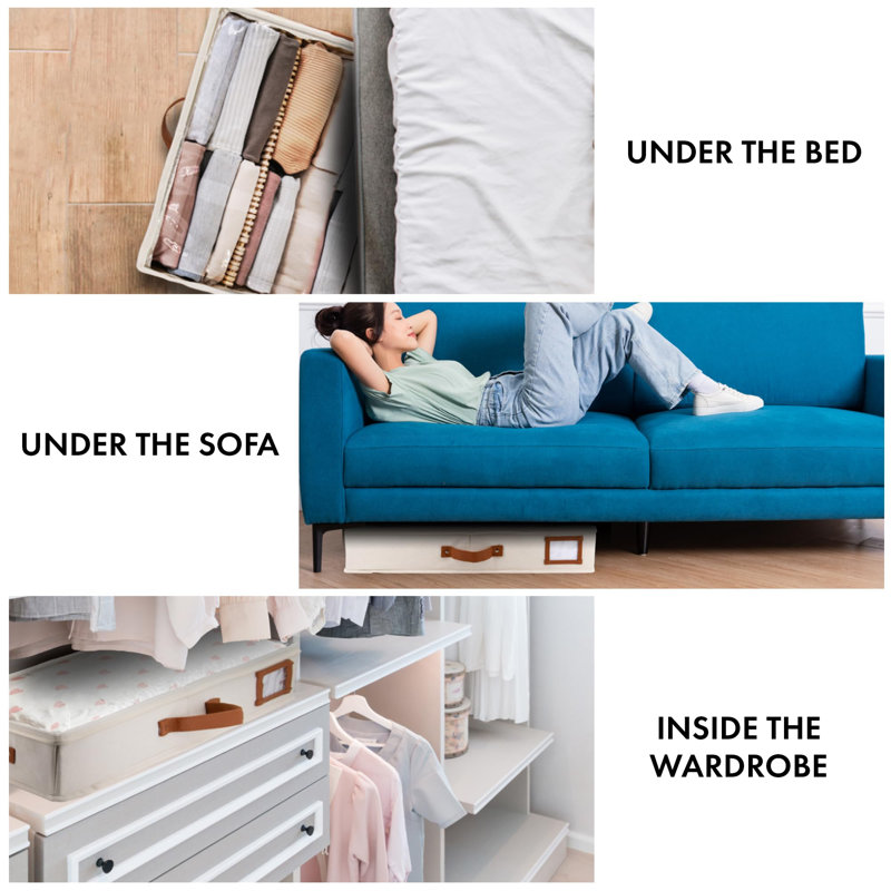Contenants de rangement sous le lit 2 pièces, organisateur de rangement de tiroir de chambre à coucher sous le lit avec bacs et couvercles, boîte de rangement sous le lit de taille moyenne, idéale pour la couverture, le tissu et les chaussures (ivoire)