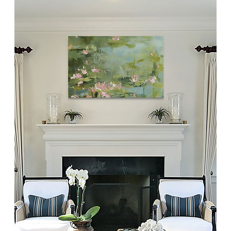 " Celadon Waterlilies II ", 8" H x 12" W x 1.5" D, Wrapped Canvas
