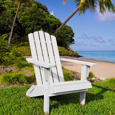 HIPS Folding Adirondack Chair,  Durable Weather Resistant Design, Real Wood Look, Easy Folding With No Pins Needed, 300 Lb Capacity, White