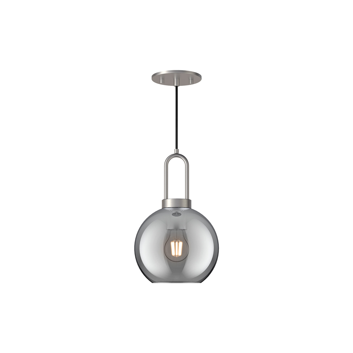 Shiloh Single Light Glass Pendant, Brushed Nickel, Smoke, 12.5"H x 7.875"W x 7.875"D