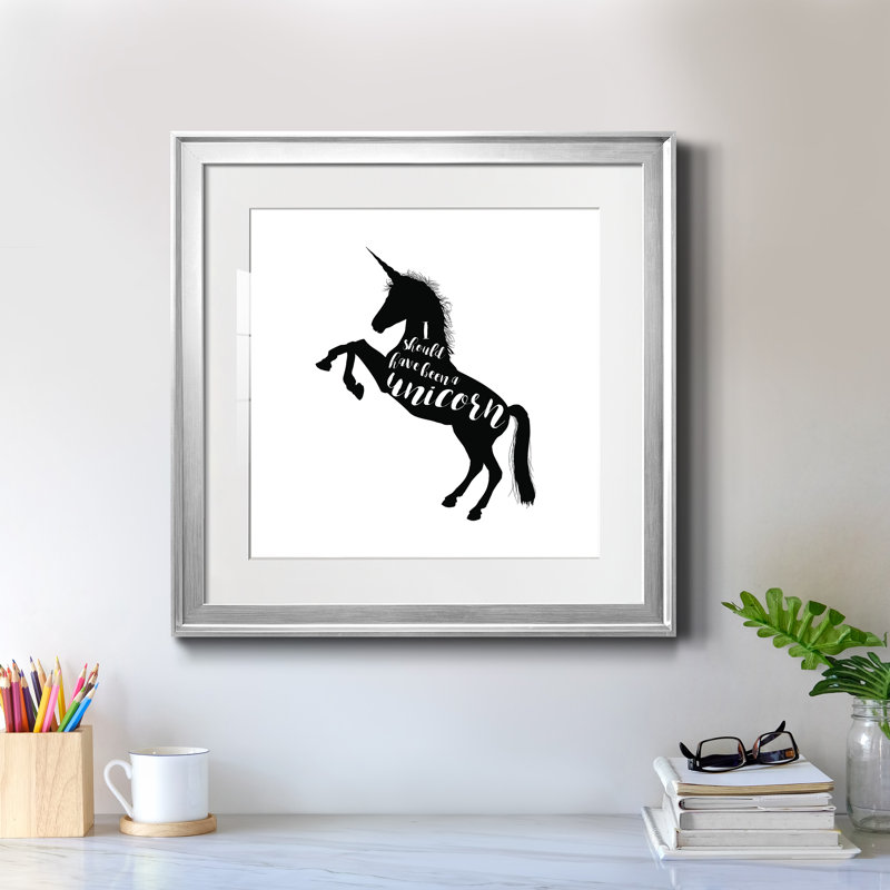 Devrait avoir été une licorne - cadre photo, impression d'art textuel, H 22,5 po x l 22,5 po x P 1,5 po, Cadre argenté