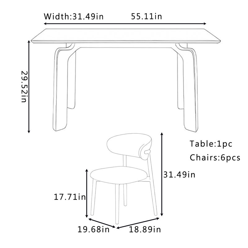 Table et chaise vintage en bois massif, H 29,5 po x L 55,11 po x l 31,49 po