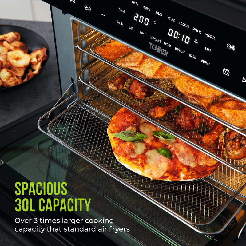 Tower T17122 Vortx Platinum Xpress Digital 30L Air Fryer Oven with Vizion Viewing Window, 18 Cooking Options, 2 Hour Timer, 1800W, Black