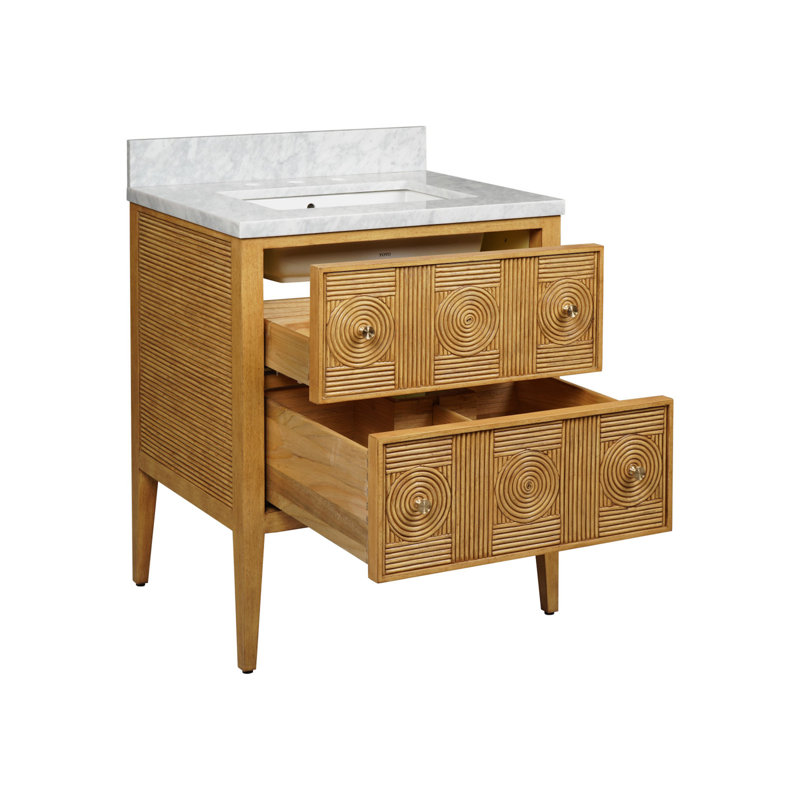 Santos 28" Center Single Bathroom Vanity with Vanity Top, Sea Sand/Natural/Brushed Brass/Polished Nickel​