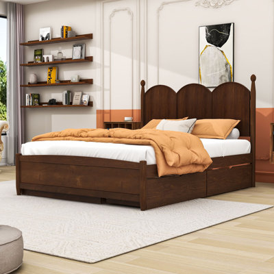 Queen Two Drawers Wood Platform Bed with Twin Trundle by Alcott Hill