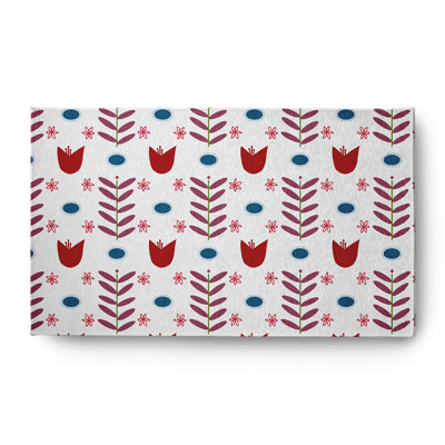 Tapis intérieur / extérieur tissé à la machine Floral en chenille rouge / blanc / bleu