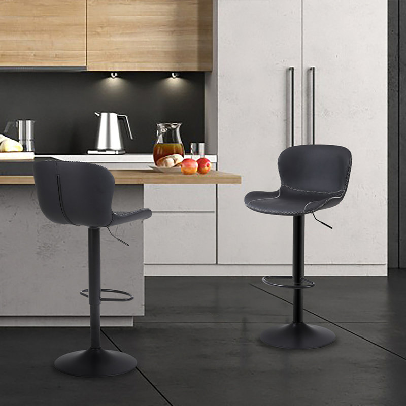 Swivel Upholstered Adjustable Height Bar Stool, Black, 2