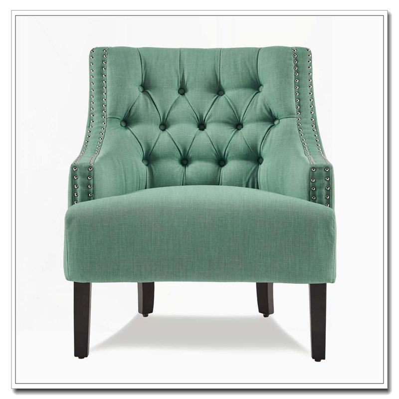 Chaise d'appoint capitonnée à boutons avec pieds noirs, Bleu sarcelle