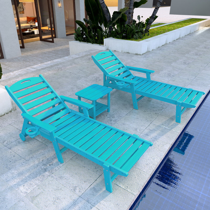 Ensemble de chaises longues d'extérieur 3 pièces Hdpe, Aruba