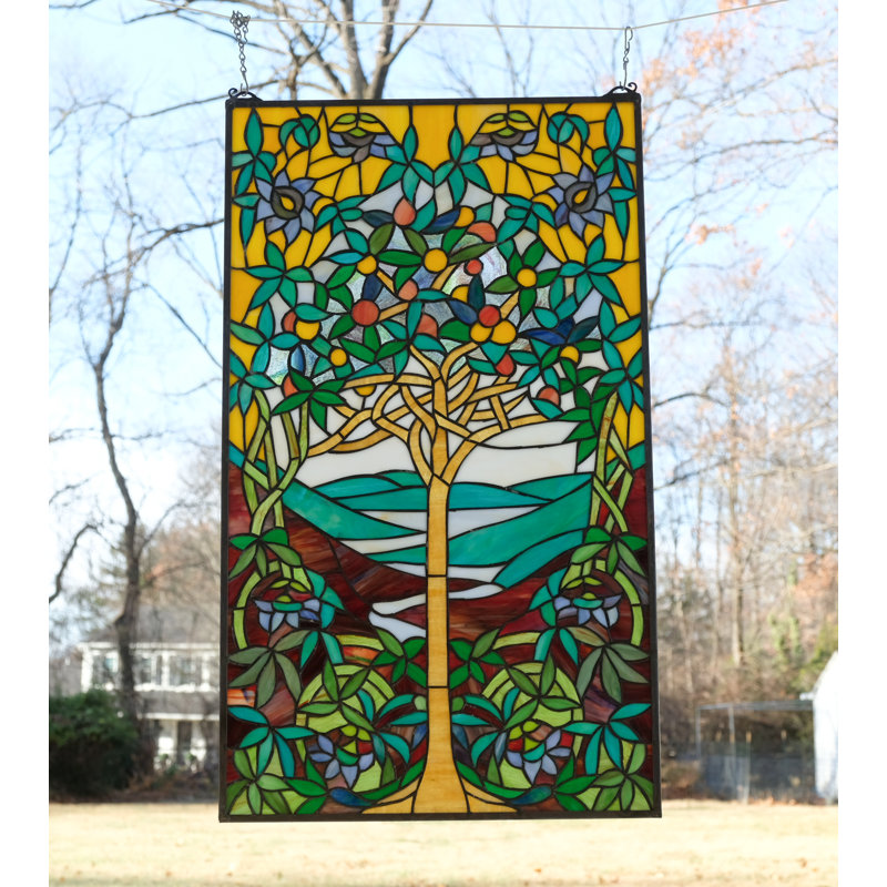 Large Handcrafted Stained Glass Window Panel Tree of Life