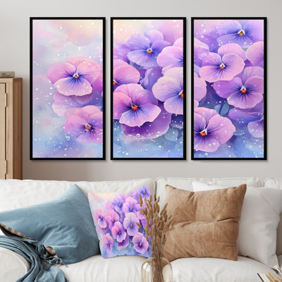 Morning Dew of Violets Flowers II - ensemble d'art mural Violettes