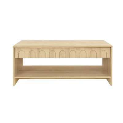 Abdullah Modern Arch-Fluted Beige Wood Coffee Table with Open Shelf