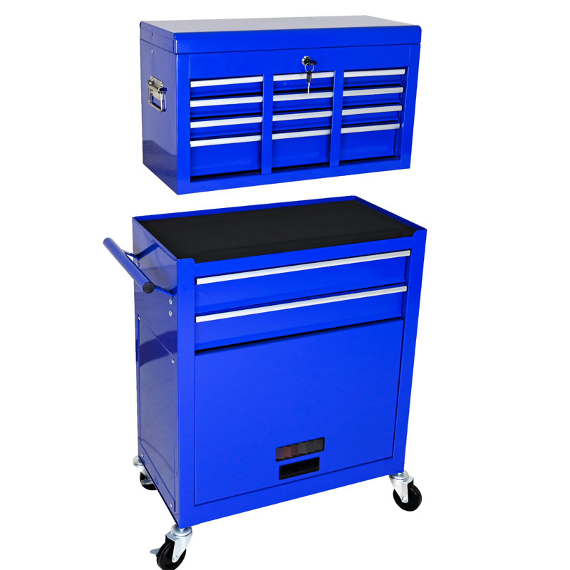 Boîte à outils 8 roulettes - Unité de rangement mobile à mécanisme de verrouillage bleu facile à manœuvrer, Bleu