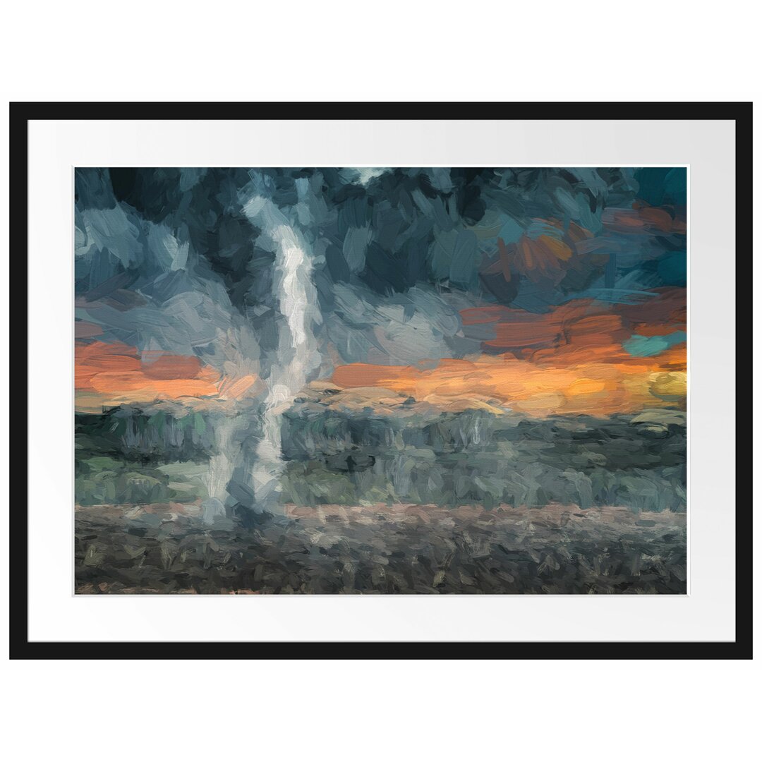 Gerahmtes Papierbild Tornado auf dem Feld