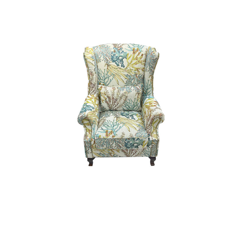 Fauteuil inclinable en tissu brodé et cadre en bois massif