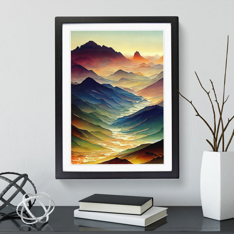 Mountain Landscape Watercolour No.5 - Framed Print, Black, 34cm H x 25cm W x 2cm D