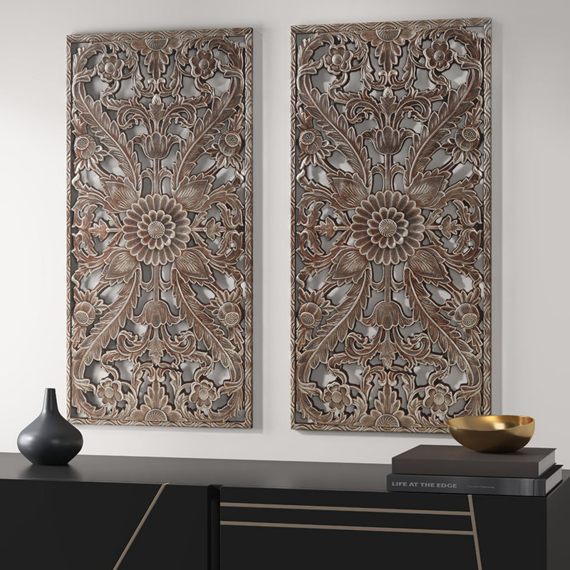 Traditional Plants & Flowers Wall Decor on Wood, Bronze