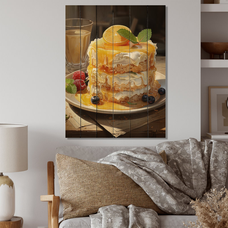 Jaune gâteau au fromage de luxe - Impression sur bois de pin naturel, H 40 po x l 30 po x P 0,78 po