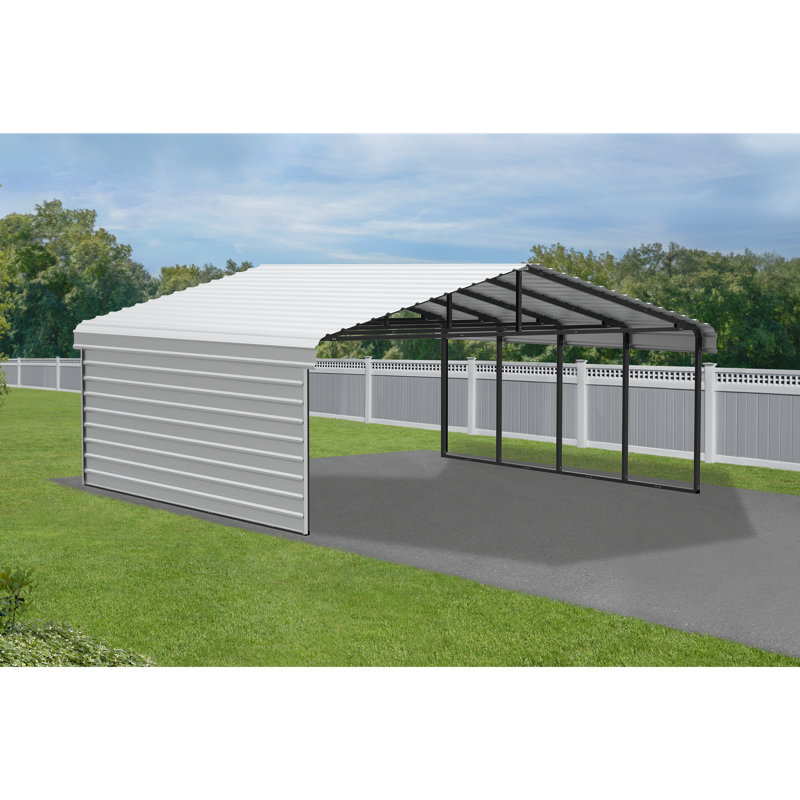 20' x 20' Eggshell Galvanized Steel Carport Kit with Black Frame