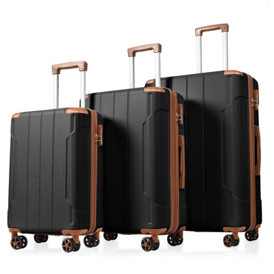 Ensembles de valises 3 pièces, valises rigides durables en ABS rigide avec roues pivotantes doubles 20/24/28 pouces (brun noir)