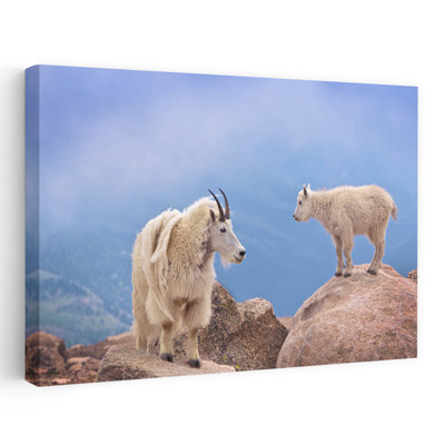 «Mountain Goat and Kid Serene Abstract Contemporary Animal Mountain», reproduction d'art murale