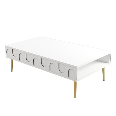 Modern White & Gold Coffee Table, 41.3 x 13.2 x 23.6 inches | 100% Melamine Coated Particle Board, Thickness: 0.7 inches | Elegant Geometric Design Perfect for Glam Living Rooms & Contemporary Spaces