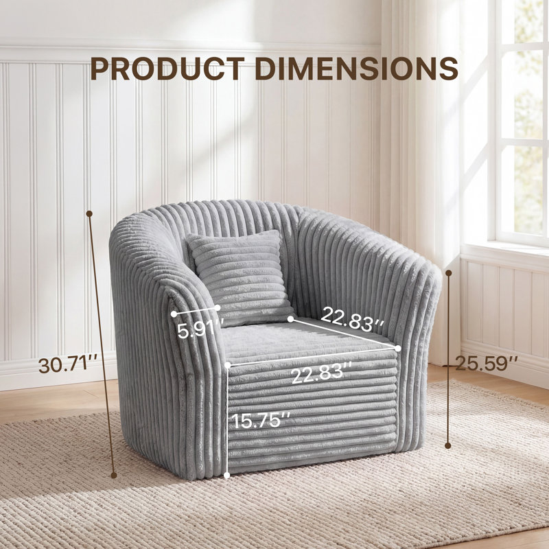 Canapé rembourré en velours côtelé Boneless, H 30,71 po x l 34,65 po x P 37,4 po, Gris
