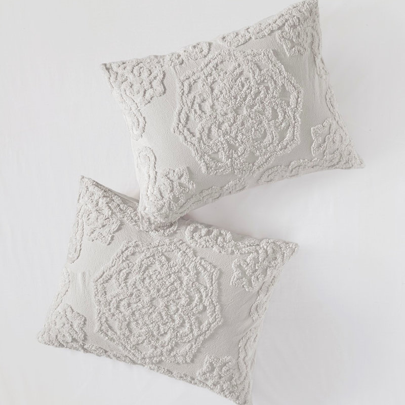 Literie en médaillon de coton gris / double gris - 100% rembourré, housse de luxe 3 double / grand, housse, Gris