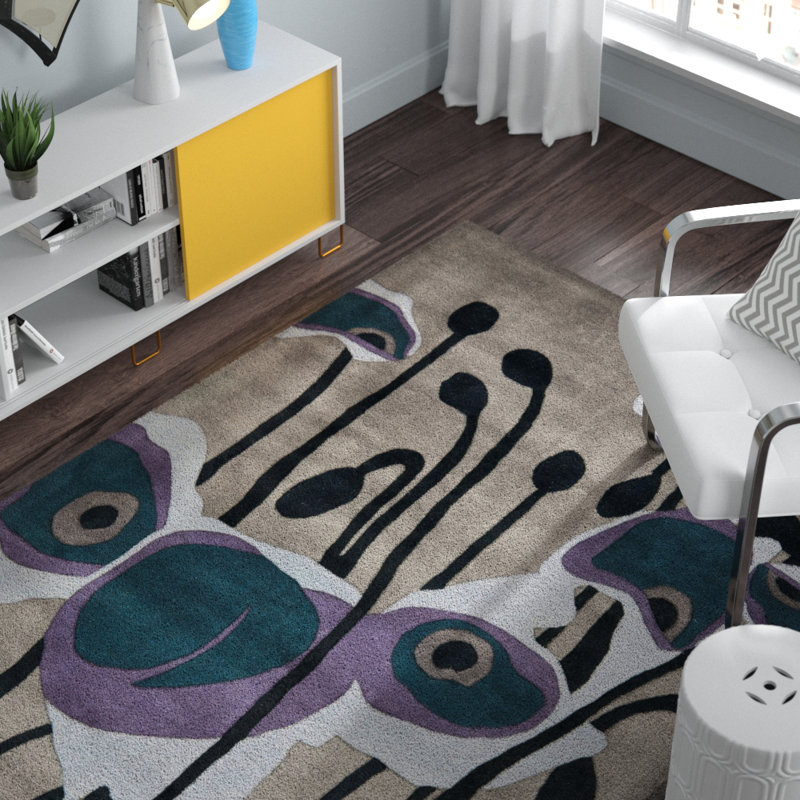 Candelo Hand Tufted Wool Floral Rug, Square 6'