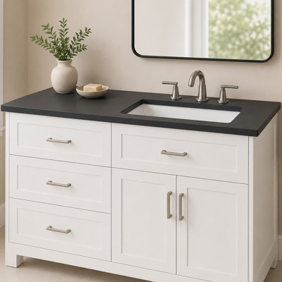 Lavabo 43 po avec comptoir en quartz gris 43 po et rectangle simple à droite