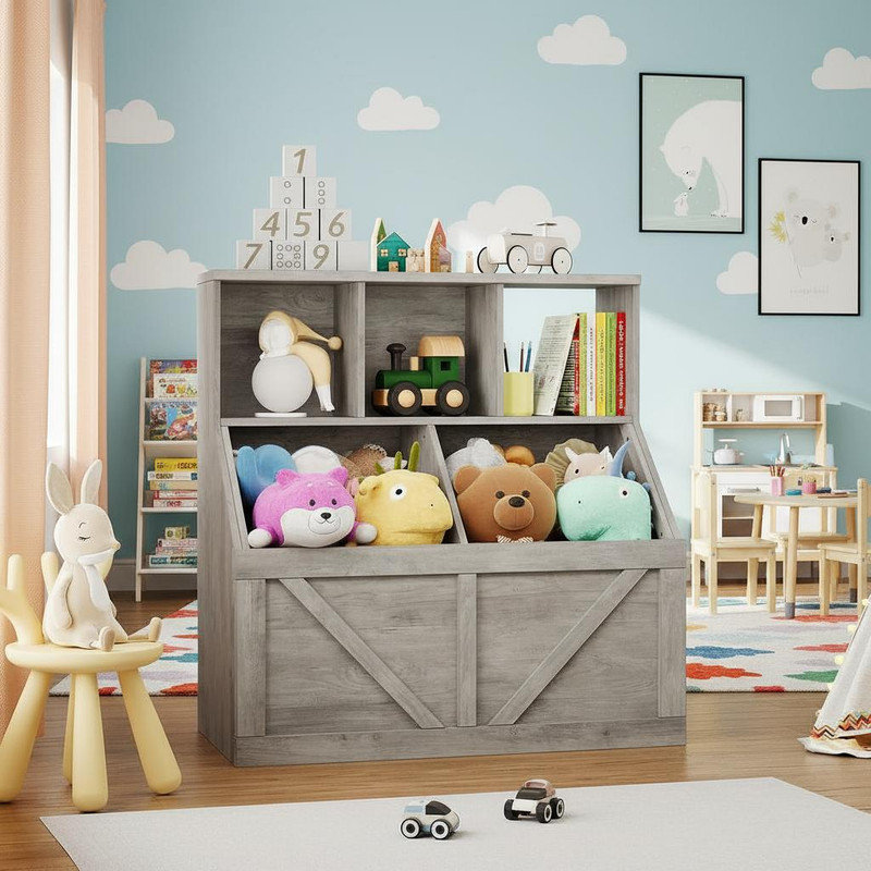 91.9cm H x 89.9cm W Toy Storage Bookcase, Grey