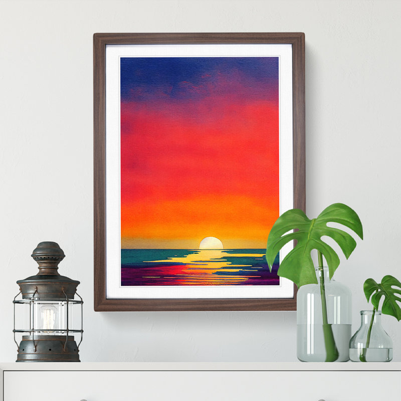XV1022-625X An Ocean Sunset Watercolour No.5 - Single Picture Frame Print, Brown, 46cm H x 34cm W