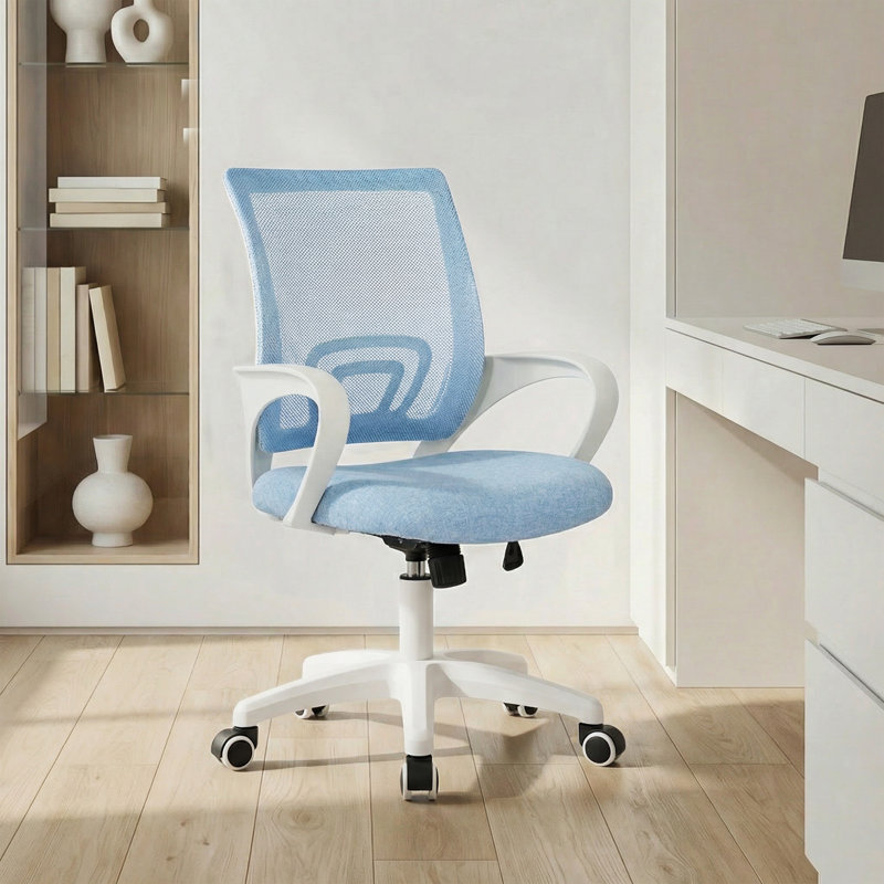 Chaise de bureau ergonomique en filet Nedrah, Blanc / bleu ciel, 1 pièce